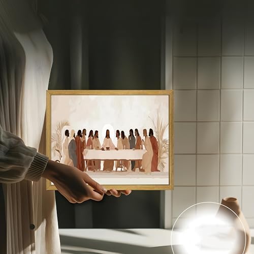 Wood Framed Last Supper Wall Art, Christian Wall Decor, Religious Canvas Print Posters, Jesus Pictures Oil Paintings for Living Room Dining Room Church Prayer Room Bedroom 12x16 inch
