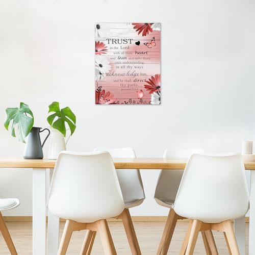 LB Country Bible Verse Wall Art for Bathroom Red Floral on Retro Grey Wood Canvas Wall Art Wall Paintings Home Decor Butterfly Wall Pictures for Living Room Bedroom Office Ready To Hang,12x12 Inch