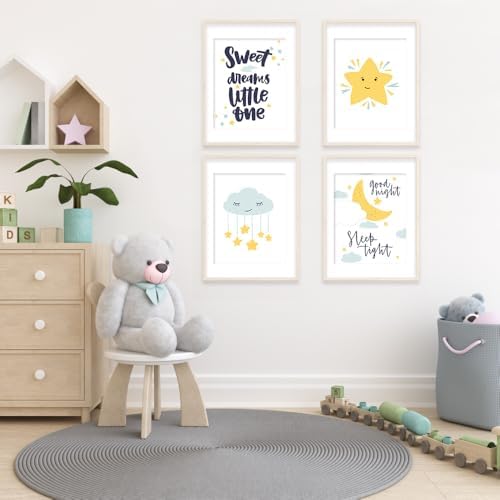 Nursery Set Art Prints (Set of 4) - Unframed - 8x10s | Sweet Dreams Little One | Perfect for Baby Room, Toddler Bedroom, or Playroom Decor | Cute and Whimsical Designs for Cozy and Dreamy Atmosphere