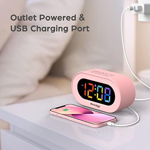REACHER Pink Colorful LED Digital Alarm Clock with USB Charger