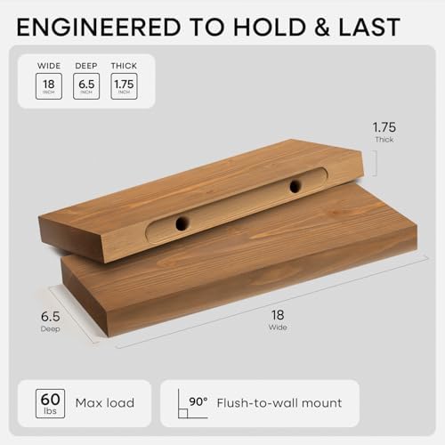 Homeforia 18 Inch Floating Shelves, High-End Solid Pine Wood, Set of 2