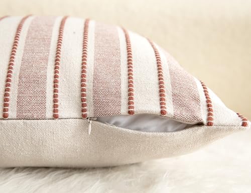 Cethom Decorative Boho Lumbar Throw Pillow Covers, Farmhouse Textured Pillow Case, 12 x 20 Inch Set of 2, Chair Sofa Bedroom Living Room Home Decor Couch Cushion Case, Rust and Beige Striped