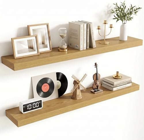 FLYJOE 40 Inch Floating Shelves for Wall Set of 2, 6.5" D Wood Grain Bathroom Shelves with Invisible Brackets, Easy Install Engineered Wood Storage Shelves for Kitchen, Living Room, Bedroom