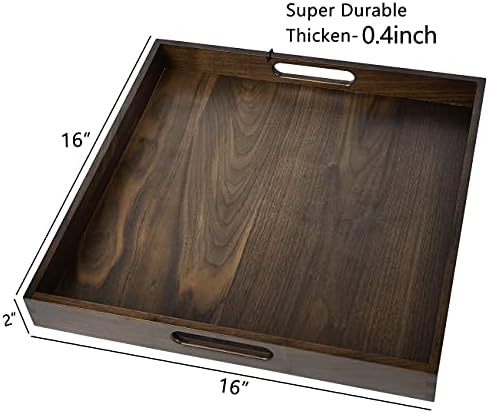 16" Square Handmade Medium Black Walnut Ottoman Tray with Handle
