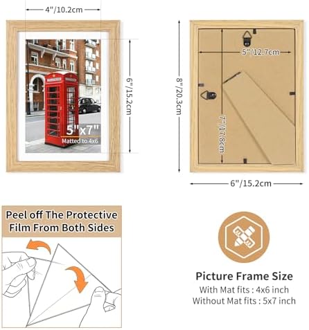 ATOBART 5x7 Picture Frame Set of 3, Light Wood, Plexiglass