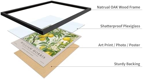 Poster Master Lemon Tree Print - William Morris Poster - Botanical Art - Floral Exhibition Wall Design - Fruit & Lemon Artwork - Aesthetic Office, Living Room or Kitchen Wall Decor - 8x10 Black Framed