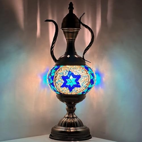 SILVERFEVER Handcrafted Mosaic Turkish Lamp Moroccan Glass Table Desk Bedside Light Bronze Base with E12 Bulb (Star of David Aladin)