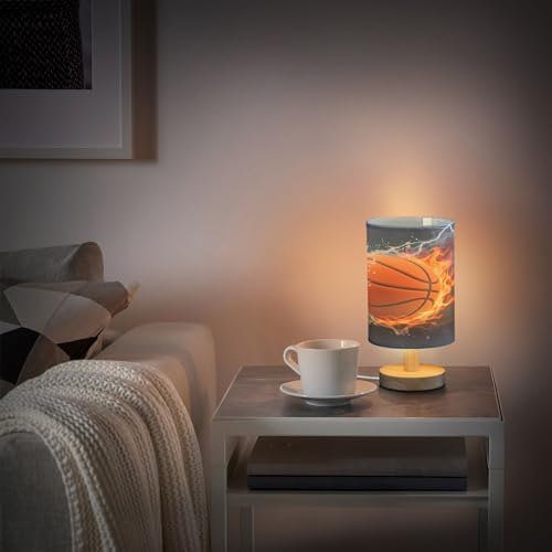 ALAZA Basketball Ball in Fire and Water Decor Bedside Table Lamp with USB Port for Bedroom Nightstand Office Desk LED Bulb Included