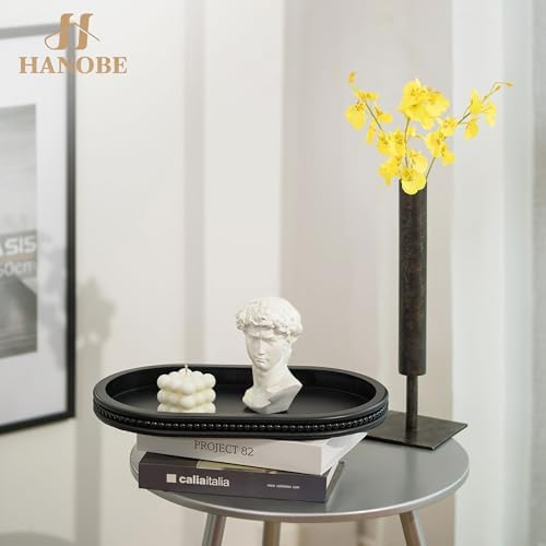Hanobe Black Decorative Trays for Living Room Coffee Table, Beaded Edge