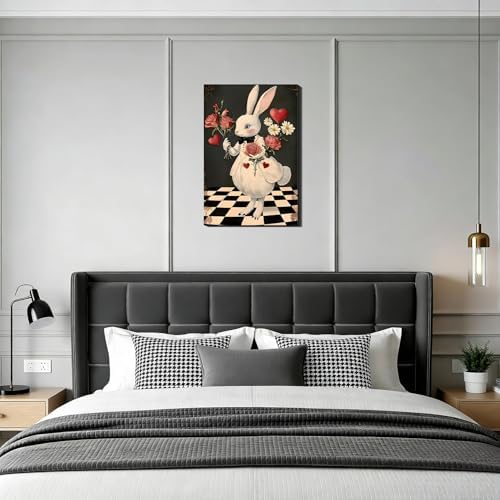 RIBNTAK Large Rabbit with Rose Easter Wall Art 24x36 In, Sweet Spring Bunny Painting Canvas Prints for Mantle Decor, Bunny Pictures for Living Room, Kitchen, Holiday Home Decoration