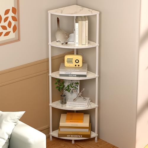 5 Tier Corner Shelf Stand, 44.1", Marble White
