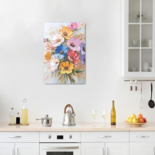 Crekviy Colorful Flower Wall Art Floral Wall Decor Country Wildflower Canvas Prints Painting Botanical Pictures Decoration for Bathroom Bedroom Living Room Framed Artwork Girls Gifts 16"x24"