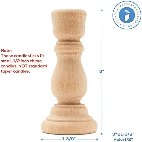 3-inch Mini Wooden Candlesticks with 1/2 inch Hole, Set of 25, for Craft Pedestals or Candle Holders, by Woodpeckers