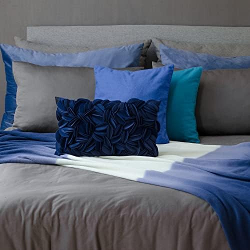 KINGROSE Handmade 3D Flower Accent Throw Pillow Cover Home Decorative Pillow Case Soft Rectangle Cushion Cover for Sofa Living Room Bed Sofa Couch 12 x 20 Inches Velvet Navy Blue