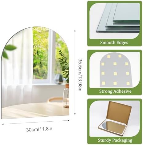Arched Bathroom Mirror for Wall, 14 x 12 in Small Arched Wall Mirror | High Clear No Distortion Real Glass Decorative Arch Mirror for Bathroom, Vanity, Living Room, Bedroom, Entryway, Home Decor