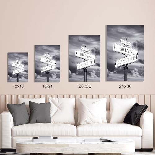 A&T ARTWORK Street Sign Black and White Canvas Prints Gift Your Names,the Date and romantic verses or write your own message Gift for Anniversary,Valentine's day,Wedding. 12X18 inches