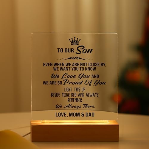 WSYEAR Gifts for Son from Mom Dad- Son Gifts from Mom Acrylic Wooden Base Lamp Gifts for Adult Son Graduation Gifts, to My Son Birthday Gifts
