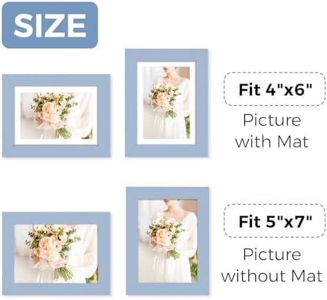 Muzilife Blue 5x7 Wood Picture Frame with Mat, Real Glass Cover, 4 Pack