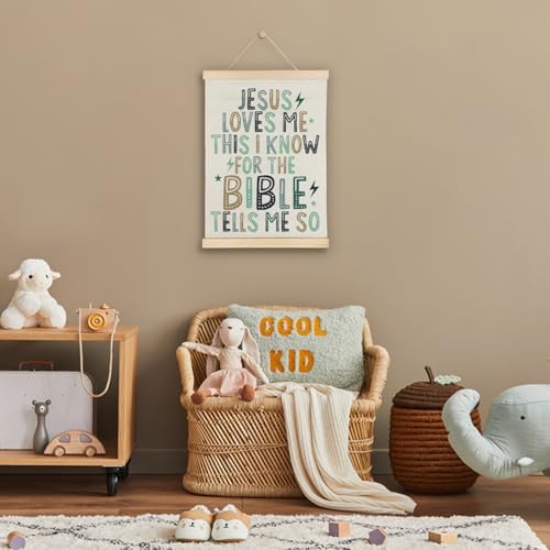 SereneHanctuary Christian Kids Wall Art, Bible Verses Wall Decor,Jesus Loves Me Poster Hanger Frame for Bedroom Nursery Kids Toddler Room Decor,12X16Inches