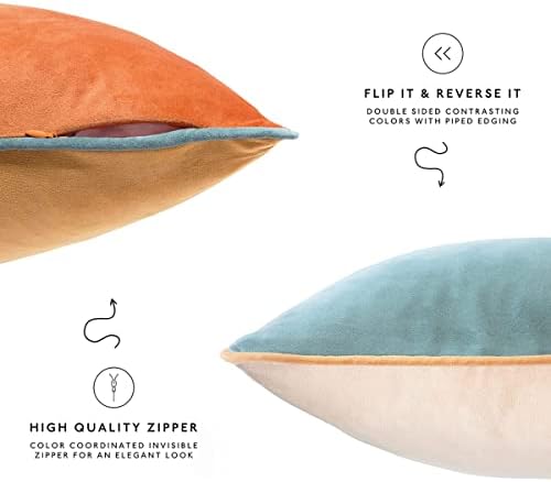 MONDAY MOOSE Decorative Throw Pillow Covers Cushion Cases, Set of 2 Soft Velvet Modern Double-Sided Designs, Mix and Match for Home Decor, Pillow Inserts Not Included (24x24 inch, Orange/Teal)