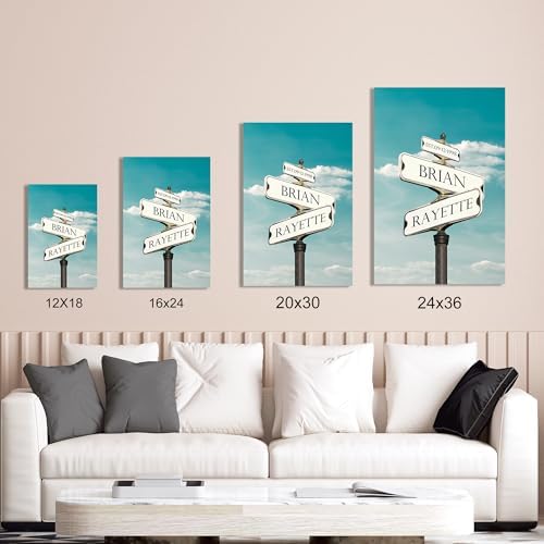 A&T ARTWORK Street Sign clear sky Canvas Prints Gift Your Names,the Date and romantic verses or write your own message Gift for Anniversary,Valentine's day,Wedding. 16X24 inches