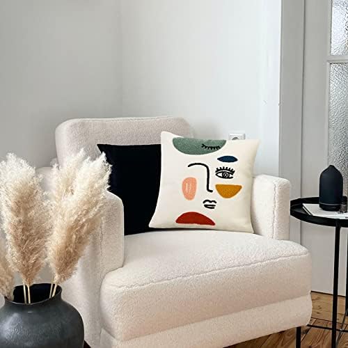 Merrycolor Soft Aesthetic Decorative Throw Pillow Covers 18x18 Modern Abstract Face Art Pillow Covers Colorful Embroidery Square Cushion Case Boho Cute Pillows for Bedroom Couch Sofa Living Room,1PC