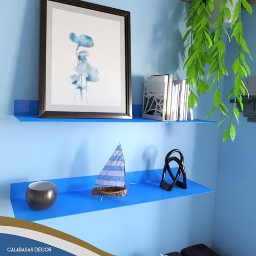 36x8 in Metal Floating Shelf Blue Wall Mounted - Made in The USA - Bedroom, Living Room, Bathroom, Kitchen