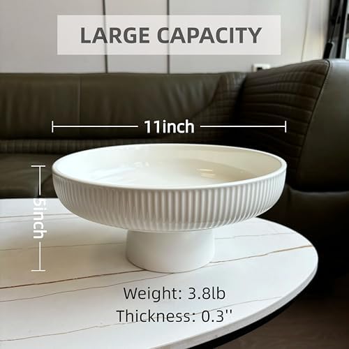 11" Ceramic Fruit Bowl for Kitchen Counter, White