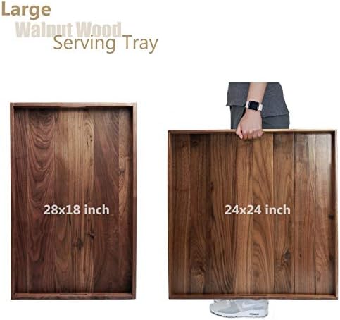 28"x 18" Extra Large Rectangle Black Walnut Wood Ottoman Tray