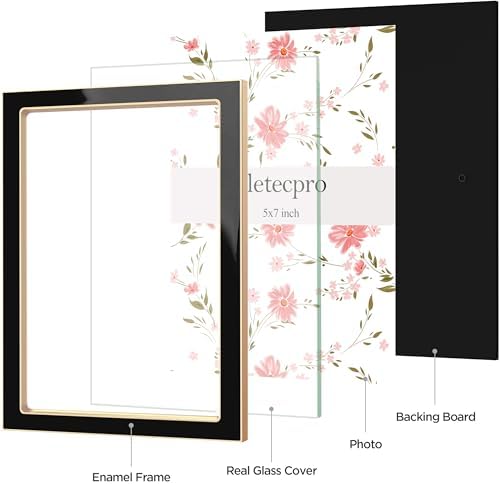 eletecpro 5x7 Enamel Picture Frame with Real Glass Cover, Black, 1-Pack