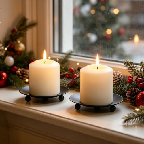 Hosley Set of 6 Black Candle Plates, 4.75-Inch Round Metal Trays for Pillar & LED Candles, Decorative Candle Holders for Weddings, Centerpieces, Table & Home Décor