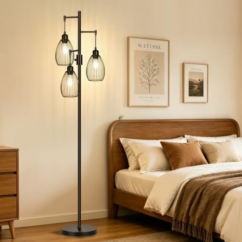 Torondo 70’’ Dimmable Floor Lamp, 3 x 800LM LED Edison Bulbs Included, Industrial Floor Lamps for Living Room, Rustic Tall Lamps Standing Lamp for Bedrooms Living Room