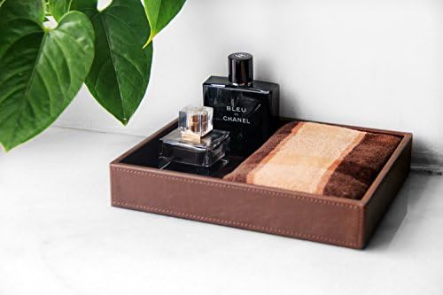 Vixdonos Leather Valet Tray Rectangular Catchall Tray Counter Organizer for Key,Jewelry,Perfume,Glasses and Watches(Brown)