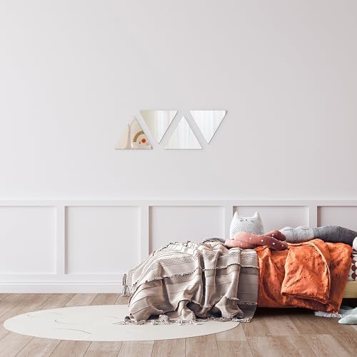 Small Decorative Self-Adhesive Triangle Shaped Wall Mirrors,Set of 4,Silver | 7.12" L x 6.12" W x 0.08" H, Frameless, Contemporary, Durable Construction, Easy to Clean, Everyday Household Use