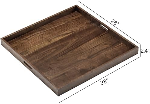 28" Square Handmade Jumbo Black Walnut Ottoman Tray with Handle