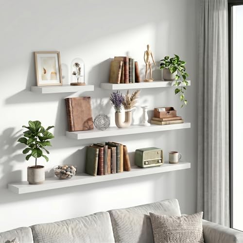 Vivelove 12 Inch Floating Shelves Wall Mounted for Display, 6.5 Deep Duty Shelves with Invisible Brackets for Living Room,Bedroom,Kitchen, Bathroom Storage & Decor,12" Wx6.5 Dx1.4 H - White