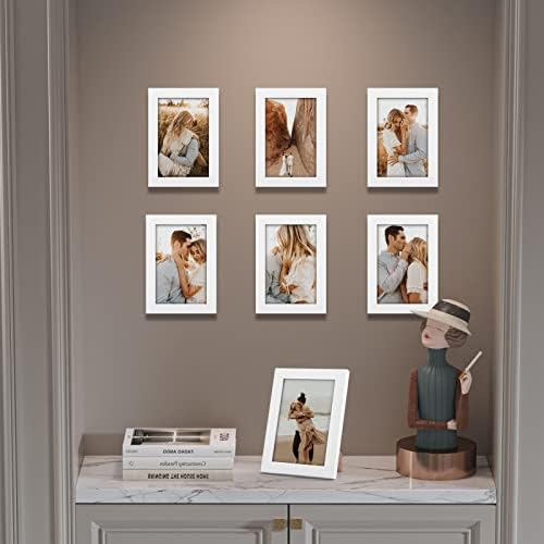 Giftgarden White 4x6 Picture Frame 7 Pack, Modern White Woodgrain 4 by 6 Photo Frames for Wall or Tabletop Display