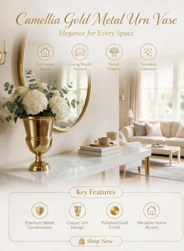 Serene Spaces Living Decorative Vase Urn, Vases for Centerpieces, Metal Vase Use for Home Decor, Wedding, Parties, Floral Arrangements (Large - Pack of 4 (Gold))