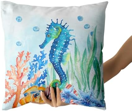 Giwawa Coastal Ocean Pillow Covers Set of 2-18"x18" Sea Turtles Seahorse Decorative Throw Pillow Cases- Watercolor Marine Animals Double Sided Square Cushion Covers for Sofa Couch Bed Car