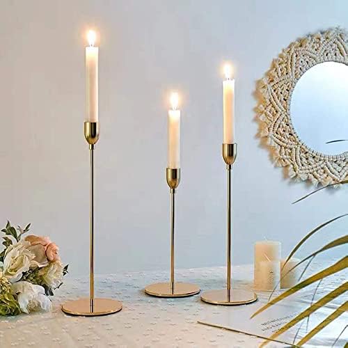 French Gold Taper Tall Candle Holders Set of 6–3 Sizes, Fits 3/4" Candles