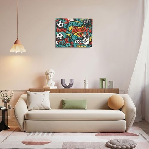 Soccer Wall Decor for Boys Room Soccer Wall Art Street Graffti Sports Pictures Football Canvas Prints Painting Artwork Decoration for Bedroom Playroom Framed Kids Teen Gifts 16"x20"