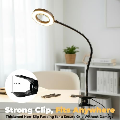 LALISU Clip on Lamp, 5X Magnifying Glass with Light LED Desk Clip Lamps
