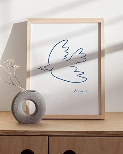 HAUS AND HUES Dove of Peace Picasso Wall Art - Pablo Picasso Line Drawing Artwork, Modern Dove Poster, Classic Print for Living Room, Kitchen, and Office Walls (Beige Frame, 12x16)