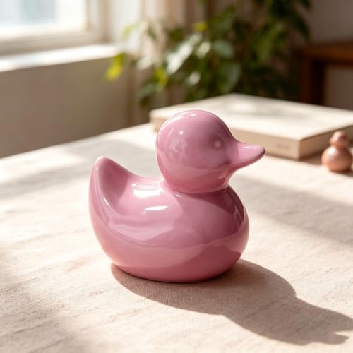 Pink Ceramic Duck Figurines, Mini Ducks Statues for Computer Decor, Desk