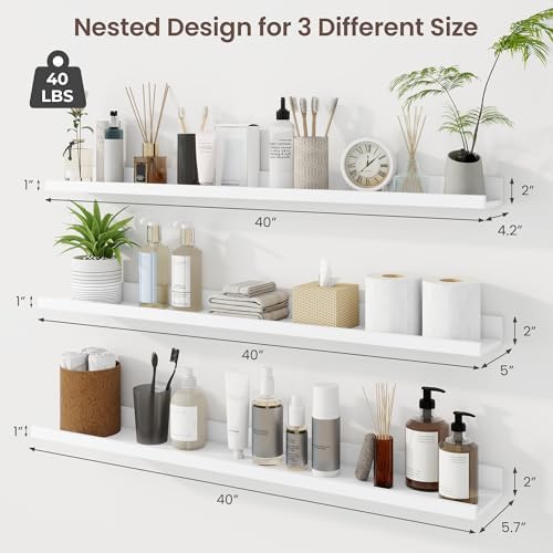 Axeman 40 Inch Floating Shelves, White Picture Ledge Shelf Set of 3