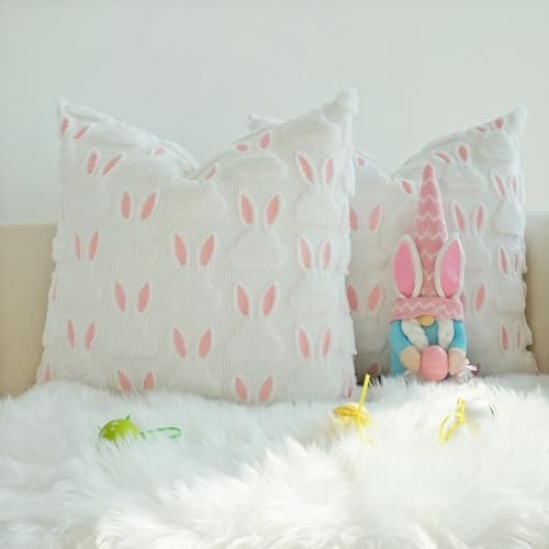 JOJUSIS Decorative Pillow Covers Pack of 4 Throw Pillowcases Faux Fur Couch Cushion Easter Rabbit 20" x 20"