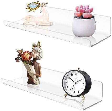 ROYALITA 2-Pack Small Acrylic Shelves Wall Mounted, 12 in Display Shelves