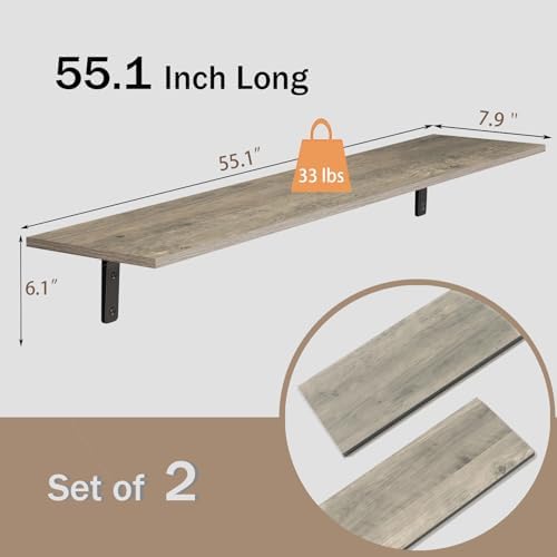 DINZI LVJ Long Wall Shelves, 55.1Inch Wooden Wall Mounted Shelves, Set of 2