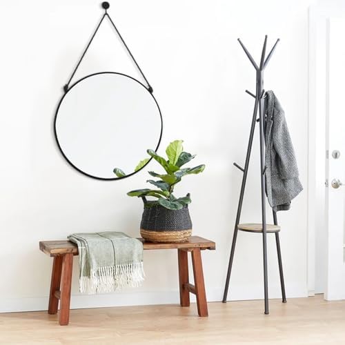 Circle Hanging Wall Mirror Round Mirror for Bathroom Black | Small Wall Mounted Mirror, 16'', Modern Home Decor, For Living Room Bedroom Entryway Hallway Washroom Dorm