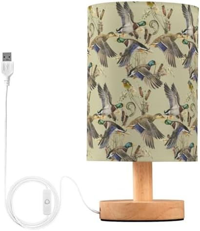 ALAZA Watercolor Duck Mallard Decor Bedside Table Lamp with USB Port for Bedroom Nightstand Office Desk LED Bulb Included